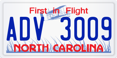 NC license plate ADV3009