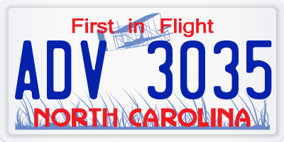 NC license plate ADV3035