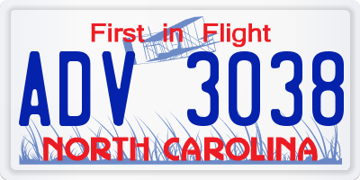 NC license plate ADV3038