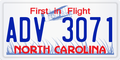 NC license plate ADV3071