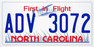 NC license plate ADV3072