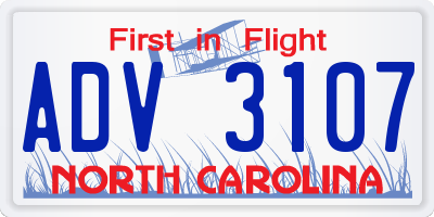 NC license plate ADV3107