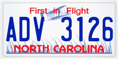NC license plate ADV3126