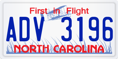 NC license plate ADV3196