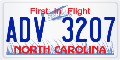 NC license plate ADV3207