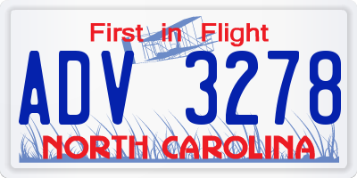 NC license plate ADV3278