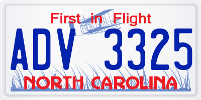 NC license plate ADV3325