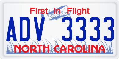 NC license plate ADV3333
