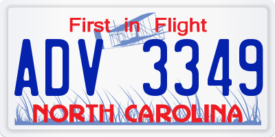 NC license plate ADV3349