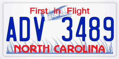 NC license plate ADV3489
