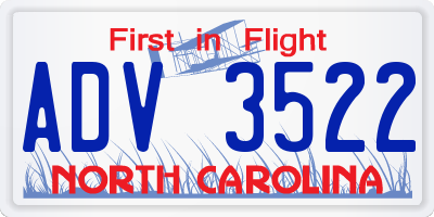 NC license plate ADV3522