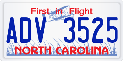 NC license plate ADV3525