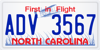 NC license plate ADV3567