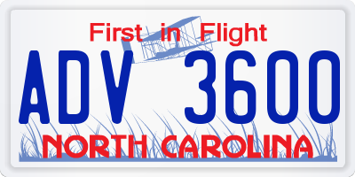 NC license plate ADV3600
