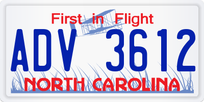 NC license plate ADV3612
