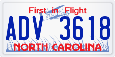 NC license plate ADV3618