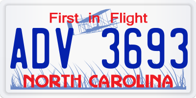 NC license plate ADV3693