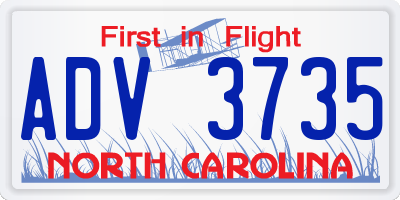 NC license plate ADV3735