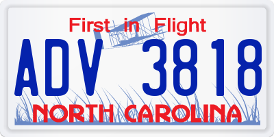 NC license plate ADV3818