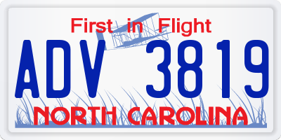 NC license plate ADV3819
