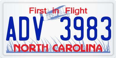 NC license plate ADV3983
