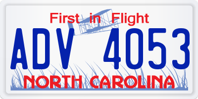 NC license plate ADV4053