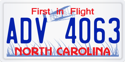 NC license plate ADV4063