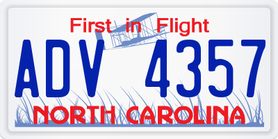 NC license plate ADV4357
