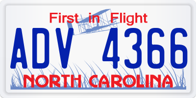 NC license plate ADV4366