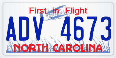 NC license plate ADV4673