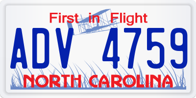 NC license plate ADV4759