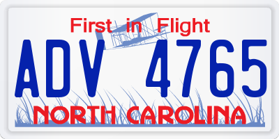 NC license plate ADV4765