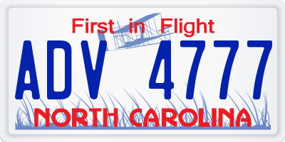 NC license plate ADV4777