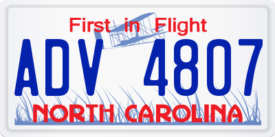 NC license plate ADV4807