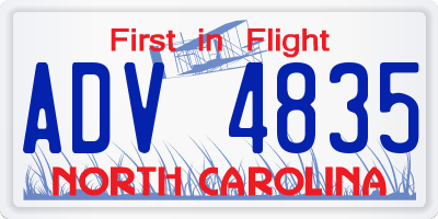 NC license plate ADV4835
