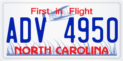 NC license plate ADV4950