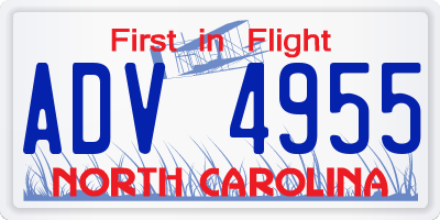 NC license plate ADV4955