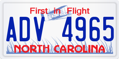 NC license plate ADV4965