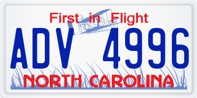 NC license plate ADV4996