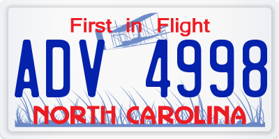 NC license plate ADV4998