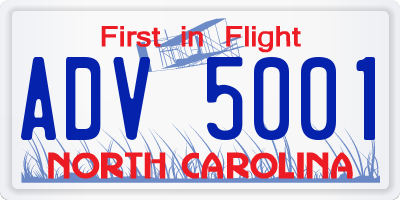 NC license plate ADV5001