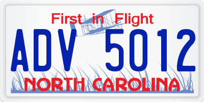 NC license plate ADV5012