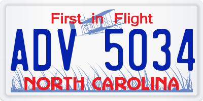 NC license plate ADV5034