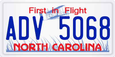 NC license plate ADV5068