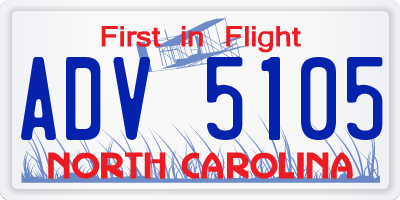 NC license plate ADV5105