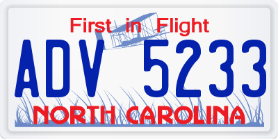 NC license plate ADV5233