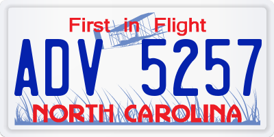NC license plate ADV5257