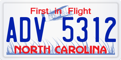 NC license plate ADV5312