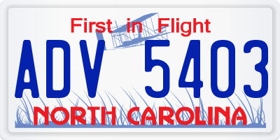 NC license plate ADV5403