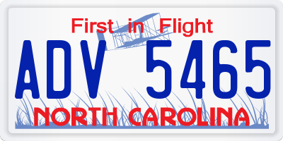 NC license plate ADV5465